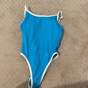 Blue One-Piece Swimsuit with White Trim